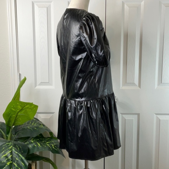 English Factory - NEW Puff Sleeve Faux Leather Mini Dress Size S - Picture 7 of 15